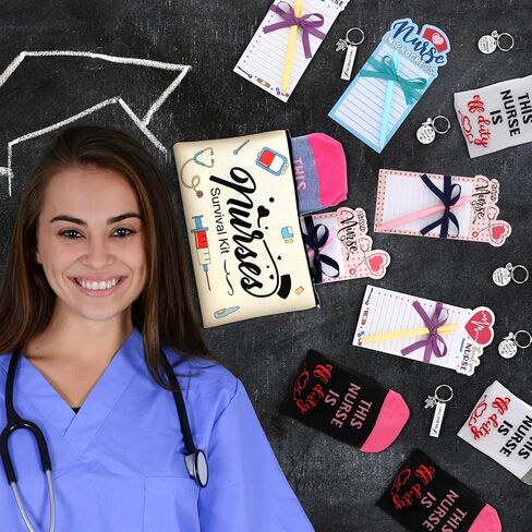 Jiuguva 36 Pcs Nursing Appreciation Gifts Nurses Week Gifts in Bulk Nurse Kit Christmas Gifts for Nurses Notepad for Nurses Socks Nursing Makeup Bags Nursing for Holiday in Saudi Arabia