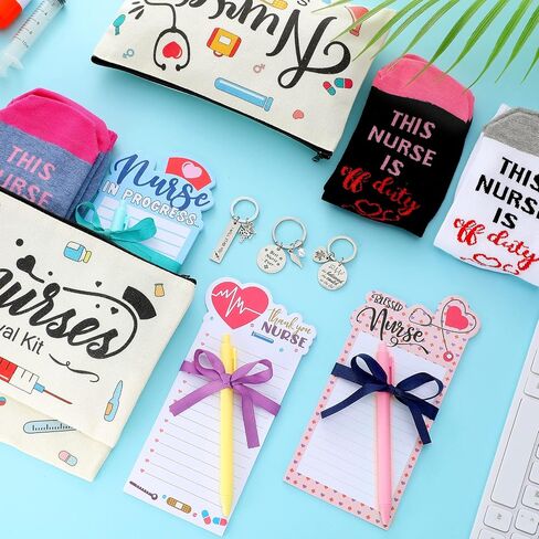 Jiuguva 36 Pcs Nursing Appreciation Gifts Nurses Week Gifts in Bulk Nurse Kit Christmas Gifts for Nurses Notepad for Nurses Socks Nursing Makeup Bags Nursing for Holiday in Saudi Arabia