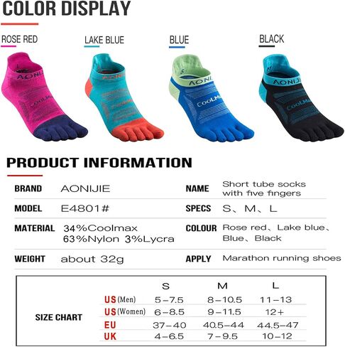 AONIJIE Toe Socks for Men and Women High Performance Athletic Running Five Finger Ankle Socks in Kuwait