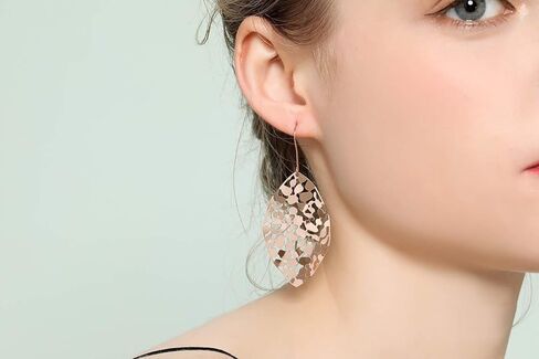 Cyan Birdee Leaf Dangle Earrings for Women Gold-plated Filigree Dropping Lightweight Fashion Jewelry, Mother's Day Gift in Kuwait