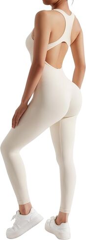 RXRXCOCO Women Backless One Piece Jumpsuits Sleeveless Scoop Neck Bodycon Romper Seamless Workout Yoga Jumpsuits in Kuwait