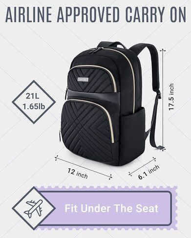 LIGHT FLIGHT Laptop Backpack for Women, Work Backpack Fits 15.6 Inch Computer Bookbags Back Pack with Charging Port Hole for Travel Work Business Hiking College, Black in Kuwait