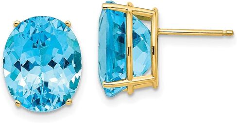 14k Yellow Gold 12x10mm Oval Blue Topaz Earrings 13x10 mm in Saudi Arabia
