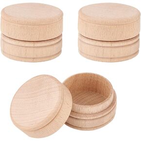 FINGERINSPIRE 3 Pcs Mini Round Wooden Box 1.8x1.4 inch Small Wooden Ring Box with Linen BurlyWood Ring Jewelry Earring Trinket Box DIY Wood Storage Container Case for Proposal Wedding Ring Storage