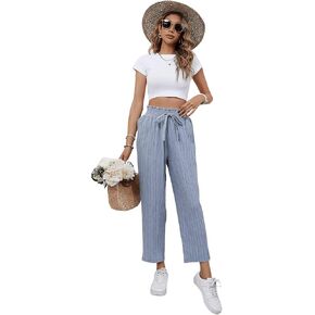SweatyRocks Women's Boho Elastic Waist Pleated Pants Wide Leg Palazzo Pants Loose Trousers