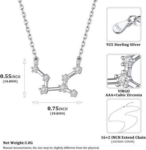 ChicSilver 925 الفضة الاسترليني تشيكوسلوفاكيا علم التنجيم 12 كوكبة ابراج زودياك قلادة هدية عيد ميلاد، 16-18 بوصة (مع صندوق هدية) in Kuwait