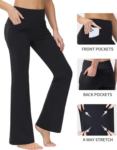 nuveti 29"/31"/33"/35"/37'' High Waist Workout Bootleg Yoga Pants Tummy Control 4 Pocket Workout Yoga Pants Flare Leggings in Saudi Arabia