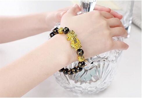 Homelavie Feng Shui Black Obsidian Wealth Bracelets Golden Pixiu Dragon Natural Stone Bracelet for Men Women Boy Girl Attract Wealth and Good Luck in Saudi Arabia