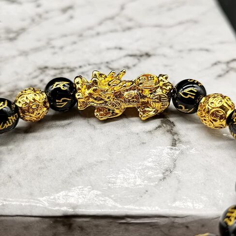 Homelavie Feng Shui Black Obsidian Wealth Bracelets Golden Pixiu Dragon Natural Stone Bracelet for Men Women Boy Girl Attract Wealth and Good Luck in Saudi Arabia