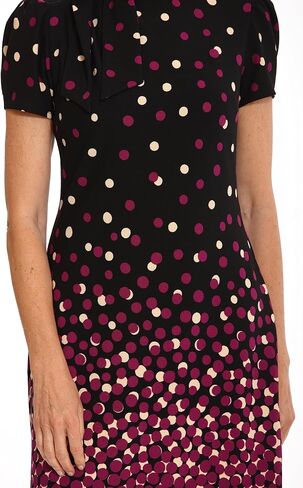 London Times Women's Tie Neck Above The Knee Feminine Office Chic Occasion Crepe Dress in Kuwait