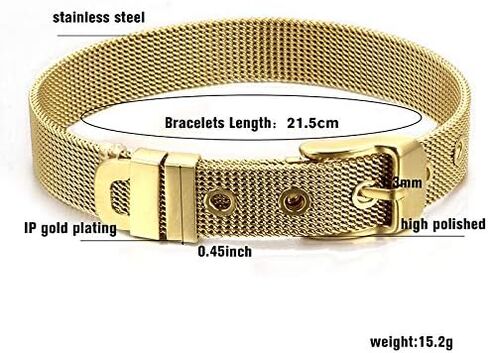 Jaywenlend Men's Women's Adjustable Wrist Band Link Bracelet Belt Buckle 18K Gold Rose Gold High Polished Stainless Steel in Saudi Arabia