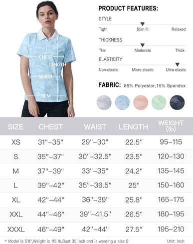 Hiverlay قمصان جولف للسيدات قمصان بولو للنساء UPF 50+ خفيفة الوزن سريعة الجفاف بياقة للتنس قمصان يومية للعمل in Kuwait