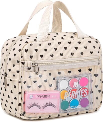 CAMTOP سروال قصير حقيبة مستحضرات تجميل للنساء الفتيات حقائب مستحضرات التجميل السفر أدوات الزينة محفظة سستة الحقيبة (قلب أسود) in Kuwait