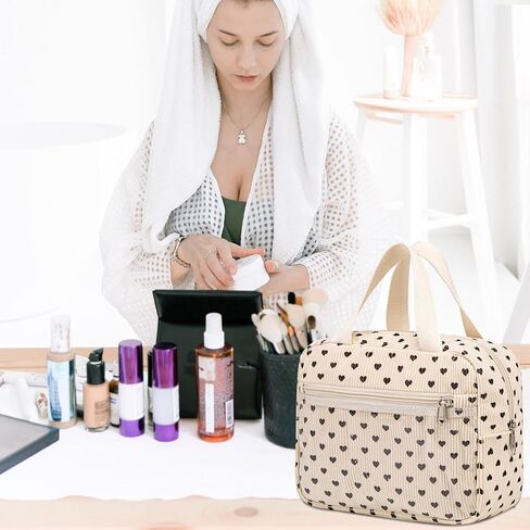 CAMTOP سروال قصير حقيبة مستحضرات تجميل للنساء الفتيات حقائب مستحضرات التجميل السفر أدوات الزينة محفظة سستة الحقيبة (قلب أسود) in Kuwait