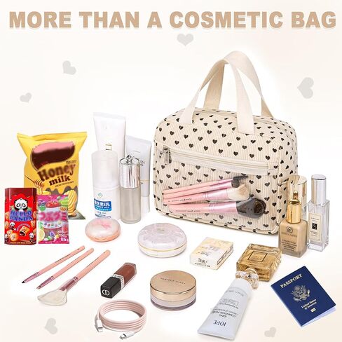 CAMTOP سروال قصير حقيبة مستحضرات تجميل للنساء الفتيات حقائب مستحضرات التجميل السفر أدوات الزينة محفظة سستة الحقيبة (قلب أسود) in Kuwait