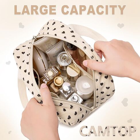 CAMTOP سروال قصير حقيبة مستحضرات تجميل للنساء الفتيات حقائب مستحضرات التجميل السفر أدوات الزينة محفظة سستة الحقيبة (قلب أسود) in Kuwait