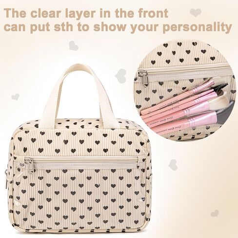 CAMTOP سروال قصير حقيبة مستحضرات تجميل للنساء الفتيات حقائب مستحضرات التجميل السفر أدوات الزينة محفظة سستة الحقيبة (قلب أسود) in Kuwait