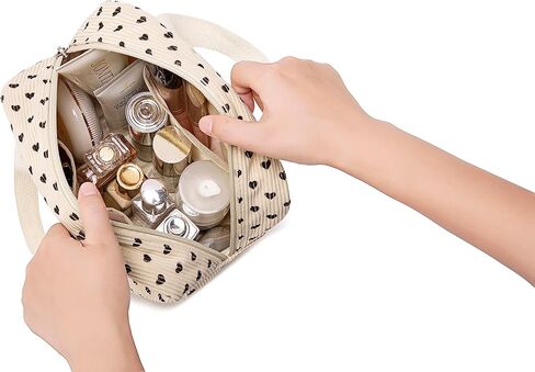 CAMTOP سروال قصير حقيبة مستحضرات تجميل للنساء الفتيات حقائب مستحضرات التجميل السفر أدوات الزينة محفظة سستة الحقيبة (قلب أسود) in Kuwait