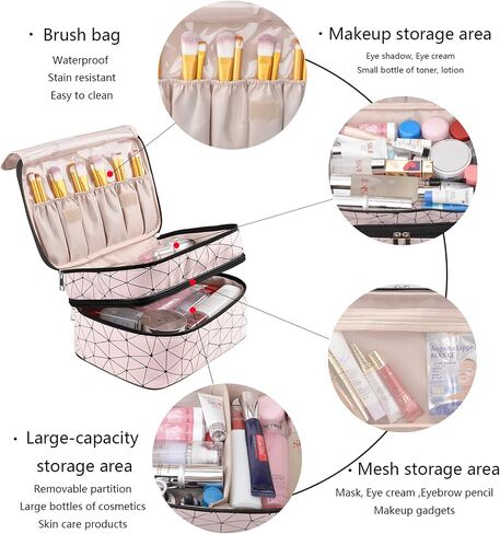 MKPCW makeup bag Double-layer cosmetic bag with brush bag and divider in Saudi Arabia