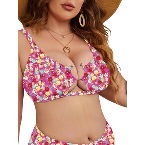 SOLY HUX Women's Plus Size Ditsy Floral Cut Out Bikini Swimsuit Top Sexy Bathing Suits Tops Beachwear in Saudi Arabia