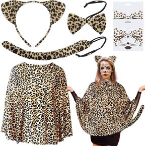 Suhine 6 Pcs Halloween Animal Ponchos Costume Adult, Include Costume Ponchos, Headband, Tail, Decor and Bow Tie for Halloween