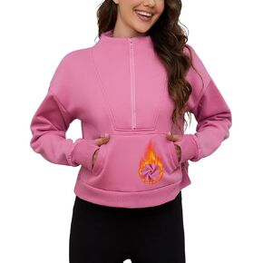 Viracy كنزات نسائية مقصوصة من الصوف مبطنة بنصف سحاب بلوفر برقبة عالية وأكمام طويلة وفتحة إبهام in Kuwait