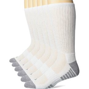 Columbia Men's Pique Weave Crew Socks with Arch Support, 6 Pairs Socks, White, One Size US