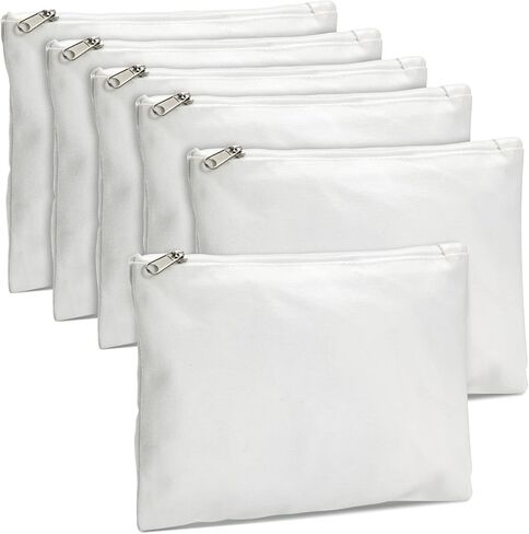 Bright Creations 6-Pack White Makeup Bag Set with Zipper, Customizable Canvas Pouches for DIY Arts and Crafts, Items to Tie-Dye for Cosmetic Items, Stationary, Party Favors (8x6 in) in Saudi Arabia