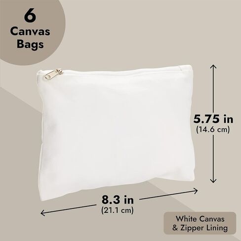 Bright Creations 6-Pack White Makeup Bag Set with Zipper, Customizable Canvas Pouches for DIY Arts and Crafts, Items to Tie-Dye for Cosmetic Items, Stationary, Party Favors (8x6 in) in Saudi Arabia