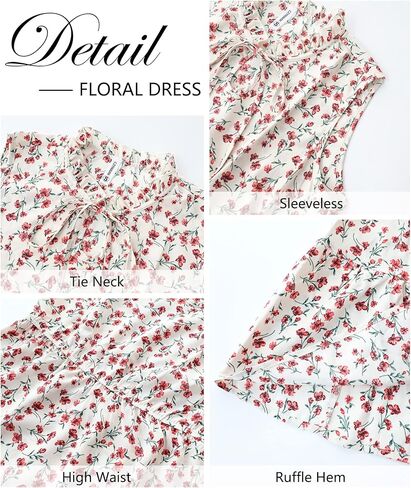 فستان CZYINXIAN نسائي صيفي بدون أكمام بربطة عنق عالي الخصر فستان بوهو غير رسمي مطبوع عليه زهور وحاشية مكشكشة فساتين طويلة للشاطئ in Kuwait