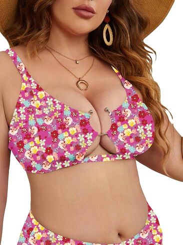 SOLY HUX Women's Plus Size Ditsy Floral Cut Out Bikini Swimsuit Top Sexy Bathing Suits Tops Beachwear in Saudi Arabia