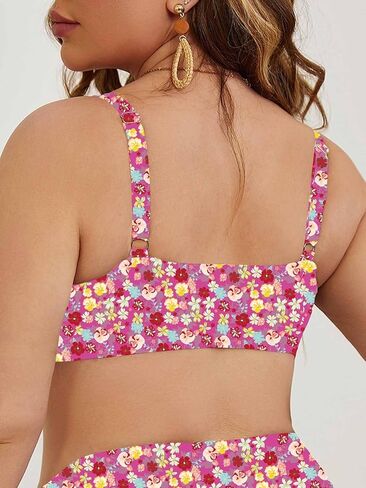 SOLY HUX Women's Plus Size Ditsy Floral Cut Out Bikini Swimsuit Top Sexy Bathing Suits Tops Beachwear in Saudi Arabia