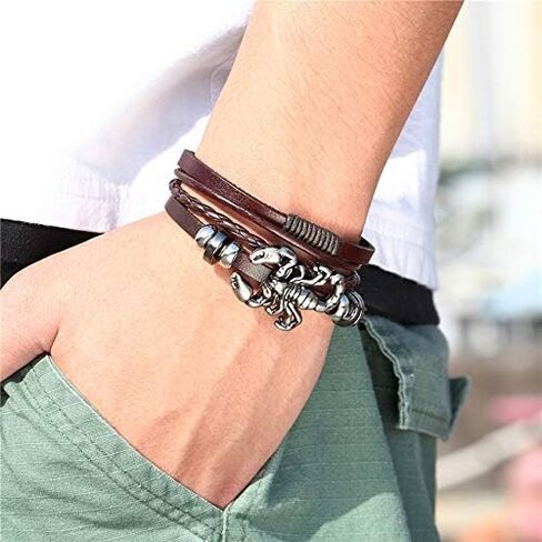 GANGYUN الشرير القوطية روك سبايك برشام العقرب سوار أساور للنساء الرجال قابل للتعديل جلدية واسعة معصمه مجوهرات in Kuwait