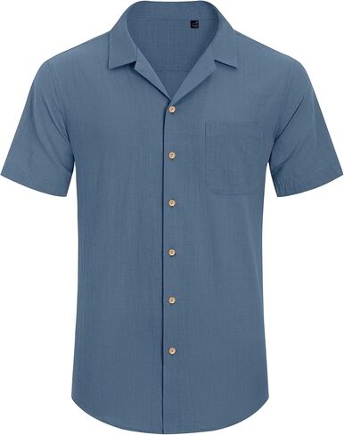Alimens & Gentle Men's Casual Cotton Linen Shirts Short Sleeve Button Up Shirts Summer Beach Tops Cuban Camp Shirt Blue Wing Teal in Kuwait