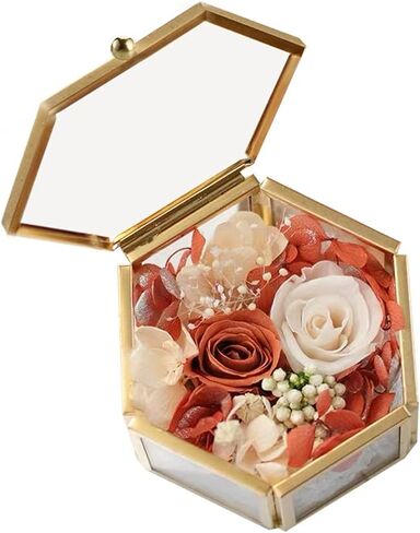 Set Of 2 Gold Hexagon Vintage Glass Jewelry Box-Geometric Decorative Box Ring Earring Display Organizer Keepsake Box for Wedding Birthday Gift in Saudi Arabia