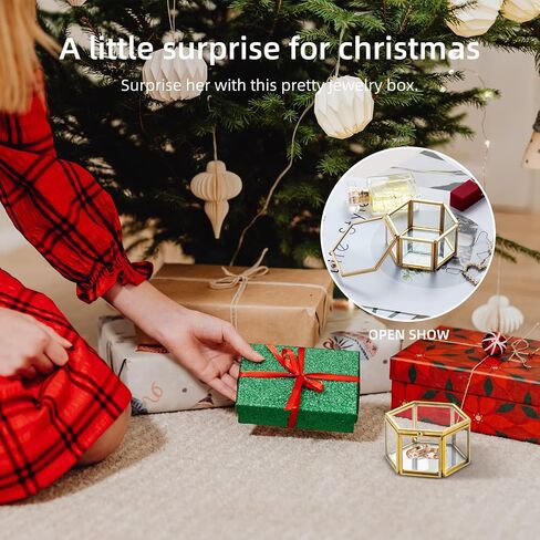 Set Of 2 Gold Hexagon Vintage Glass Jewelry Box-Geometric Decorative Box Ring Earring Display Organizer Keepsake Box for Wedding Birthday Gift in Saudi Arabia