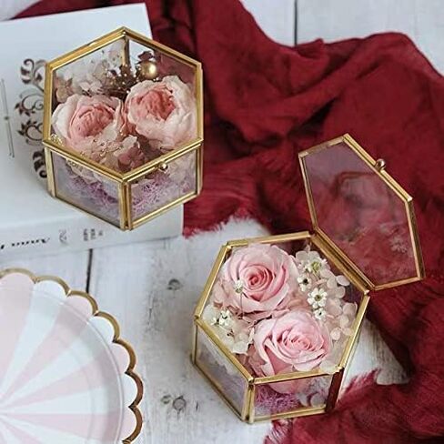 Set Of 2 Gold Hexagon Vintage Glass Jewelry Box-Geometric Decorative Box Ring Earring Display Organizer Keepsake Box for Wedding Birthday Gift in Saudi Arabia