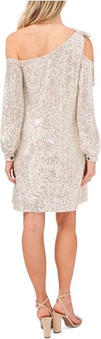 CeCe One Shoulder Ruffled Sequin Dress Champagne LG in Saudi Arabia
