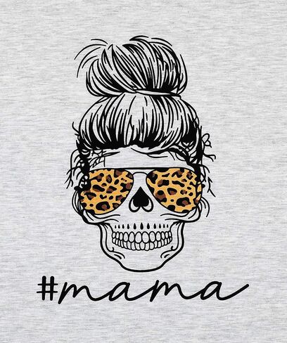 BANGELY Mama قمصان نسائية مضحكة للأم، سويت شيرت برسوم جمجمة الفهد، تي شيرت كاجوال بأكمام طويلة، بلوفر علوي in Saudi Arabia