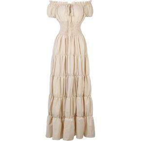 Women Renaissance Dress Pirate Peasant Wench Irish Costume Medieval Boho Chemise Faire Gown Maxi Long Dress