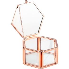 Feyarl Small 3.14inch Jewelry Trinket Glass Box Ornate Ring Earring Box Preserved Flower Display Organizer Keepsake Case Storage for Mother's Day Birthday Gift (Black)