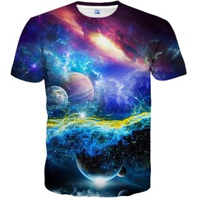 Hgvoetty Unisex 3D Print Shirts Colorful Space Graphic Tees for Men Women Teens