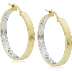 أقراط KoolJewelry من الذهب الأصفر عيار 14 قيراط بدرجتين من الذهب الأبيض الخارجي والداخل بقطع الماس (26 × 31 ملم) in Kuwait