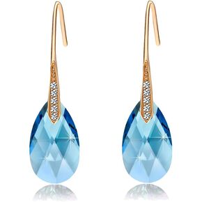 Austrian Crystal Teardrop Dangle Earrings for Women Drop Hook Earring 14K Rose Gold Plated Hypoallergenic Jewelry