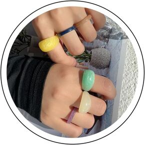 Resin Chunky Rings for Women Teen Girls Multicolor Acrylic Plastic Rings Set Cute Trendy Aesthetic Y2k Statement Rings Thick Dome Heart Knuckle Finger Jewelry in Saudi Arabia
