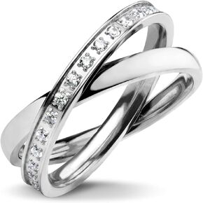 555Jewelry Womens Double Interlocking High Polish CZ Stainless Steel Band Rings