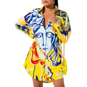 قمصان فساتين للنساء بلوزات بأكمام طويلة وطبعات زهور وقمصان بأزرار سفلية وياقة وقمصان علوية غير رسمية فضفاضة in Kuwait