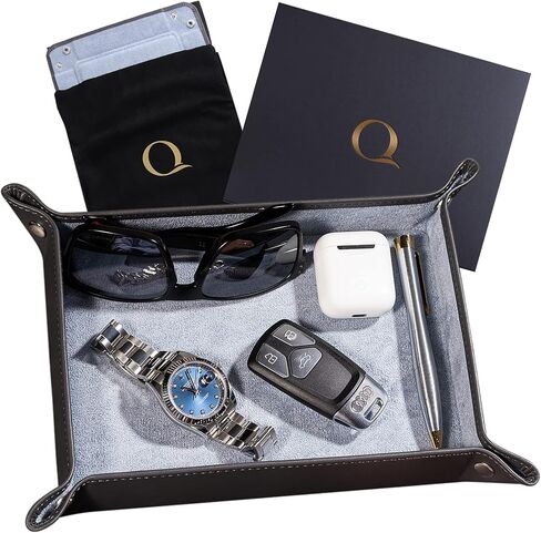 صينية Valet للرجال منظم منضدة بجانب السرير ومنظم للطاولة يلتقط كل خزانة الملابس. صينية جلدية أصلية للساعات والمحافظ والهواتف والمفاتيح للمنزل والمكتب والسفر in Kuwait