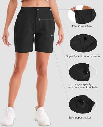 شورت FEIXIANG للسيدات للمشي لمسافات طويلة في الجولف، سريع الجفاف، خفيف الوزن، قابل للتمدد في الهواء الطلق مع جيوب بسحاب، مقاوم للماء in Kuwait