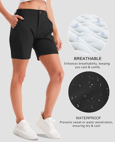 شورت FEIXIANG للسيدات للمشي لمسافات طويلة في الجولف، سريع الجفاف، خفيف الوزن، قابل للتمدد في الهواء الطلق مع جيوب بسحاب، مقاوم للماء in Kuwait